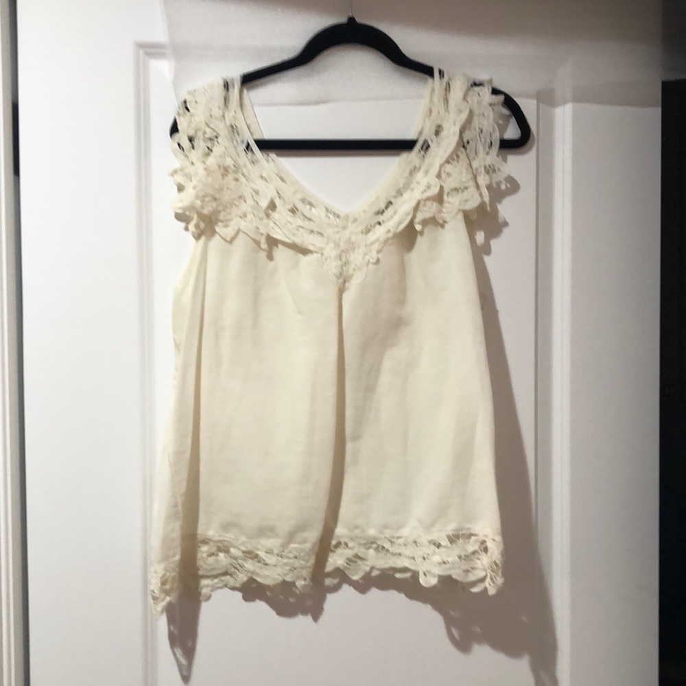 Holding Horses for Anthropologie Cream Linen Tank with lacing detail. Size L
